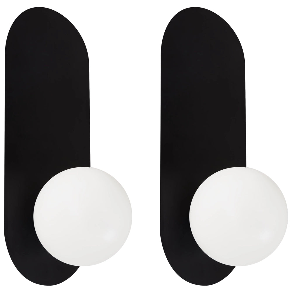 Set di 2 lampade da parete ovali con paralumi a globo in vetro nero stile retrò