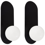 Set di 2 lampade da parete ovali con paralumi a globo in vetro nero stile retrò
