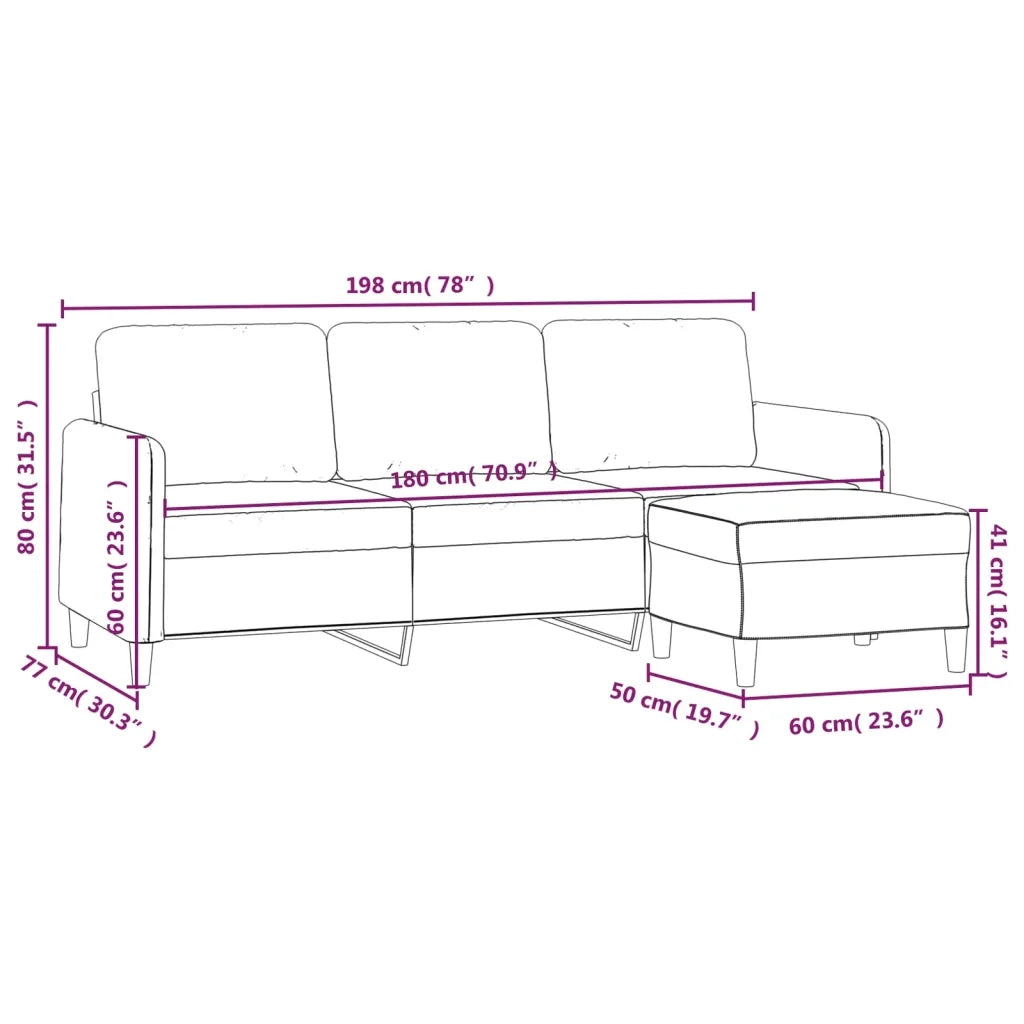 Divano | Divano da soggiorno | Sofa a 3 Posti con Poggiapiedi Grigio Scuro 180cm in Tessuto