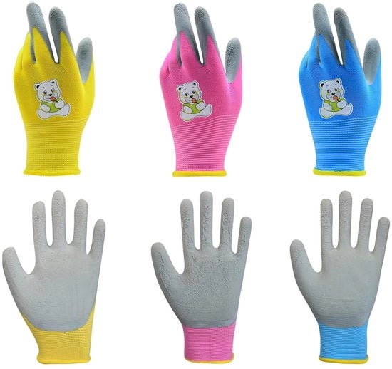 Manopole per bambini - Poliuretano - Disegno orso - Comode e traspiranti - Giallo, rosa, blu - XXXS - Per bambini dai 2 ai 5 anni.