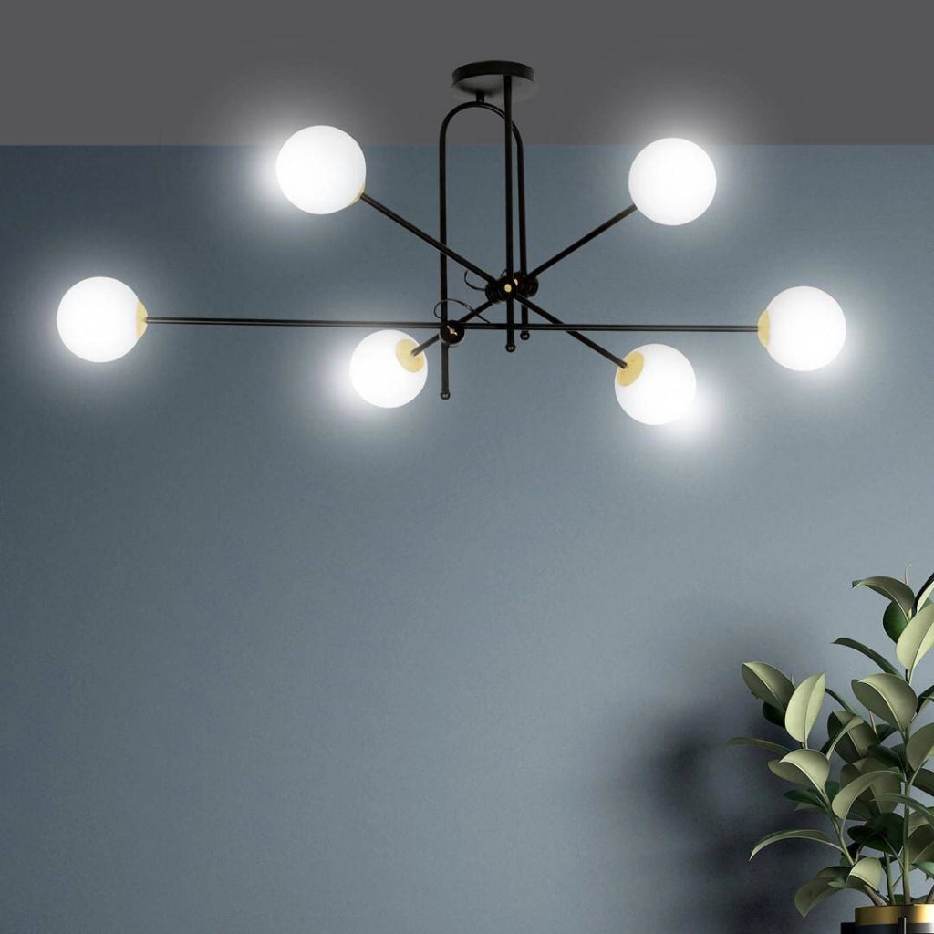 Lampadario nero oro 6xE14 sfere vetro DIARF Emibig