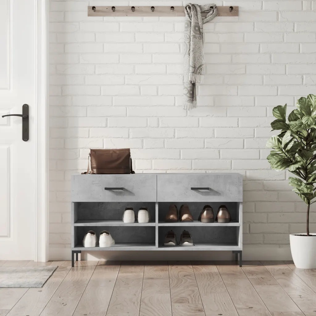 Panca Porta Scarpe | Scarpiera | Mobile per scarpe Grigio Cemento 102x35x55cm Legno Multistrato