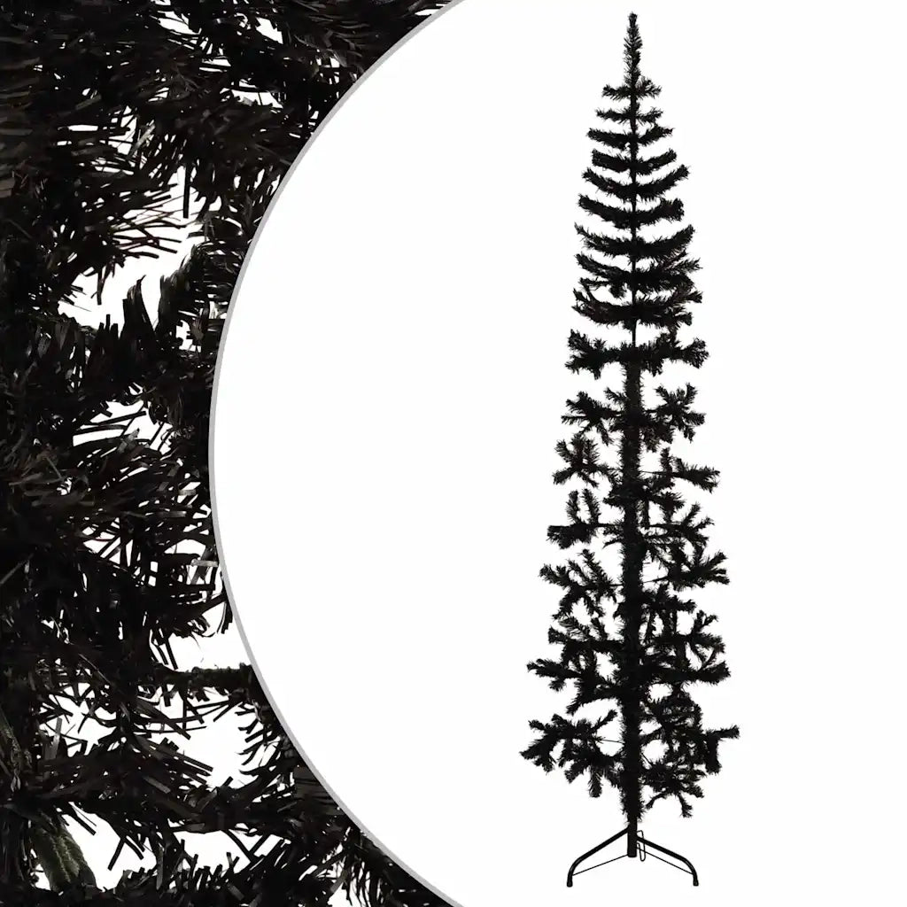 Albero Natale Artificiale Sottile a Metà e Supporto Nero 210 cm 344577