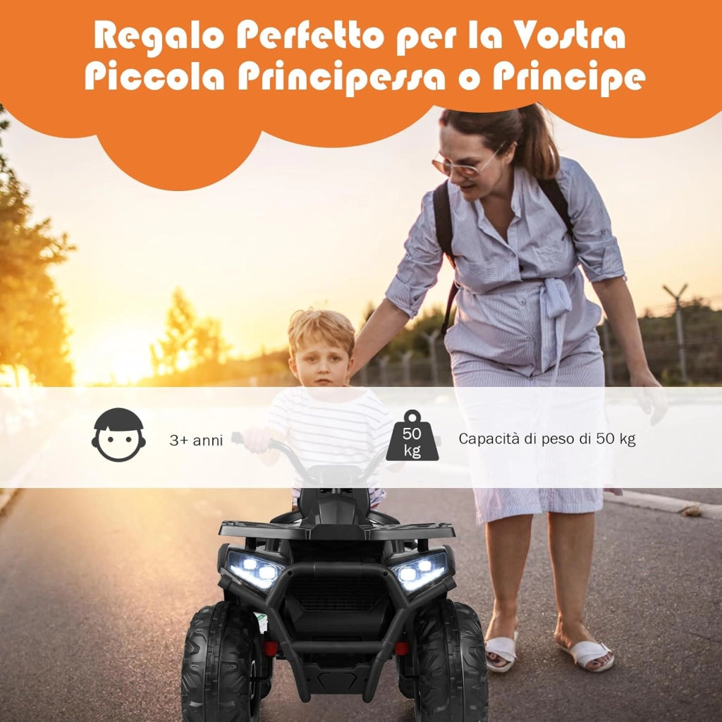 12 V Quad Elettrico per Bambini, Auto Elettrica Cavalcabile con Luci LED e Musica, Velocità fino a 8 km/h, per Bambini 3+ anni