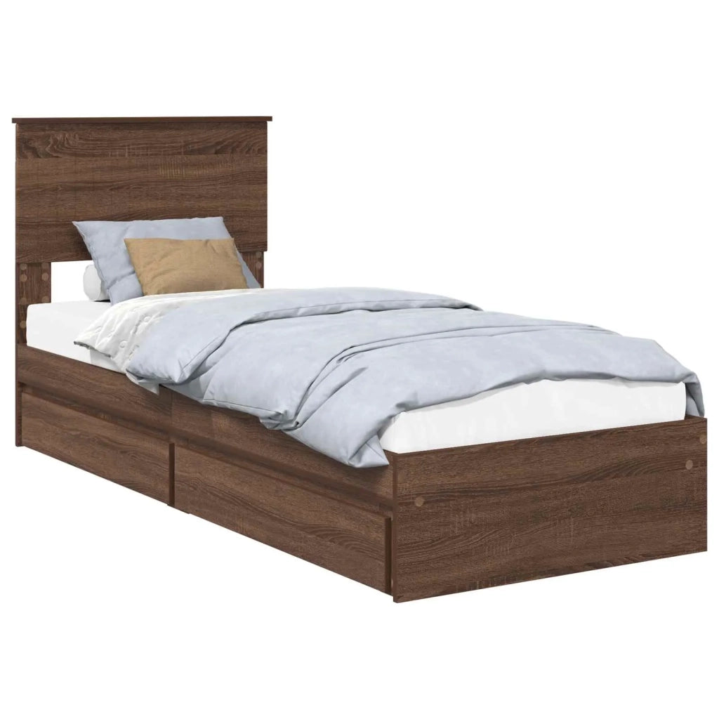 Letto con Contenitore con testiera-Struttura Letto con contenitore Rovere Marrone 75 x 190 cm 107275