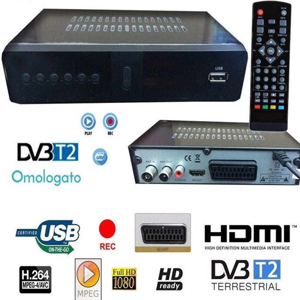 Trade Shop - Decoder Ricevitore Digitale Terrestre Dvb-t Tv Scart Hdmi Antenna 1080p Reg Pvr -