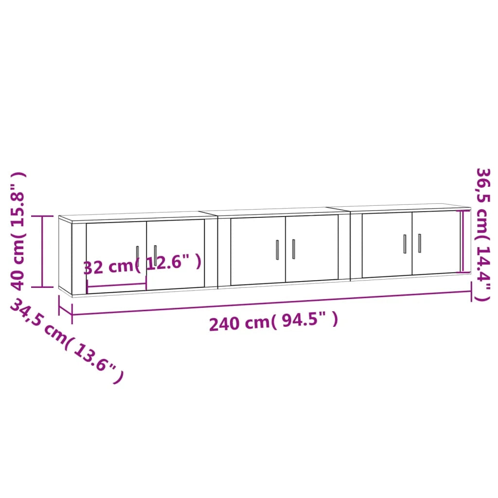 Mobile TV multimediale da parete mensola TV mobile TV sala da pranzo soggiorno camera da letto 3 pezzi rovere affumicato 80 x 34,5 x 40 cm marrone 02_0029047