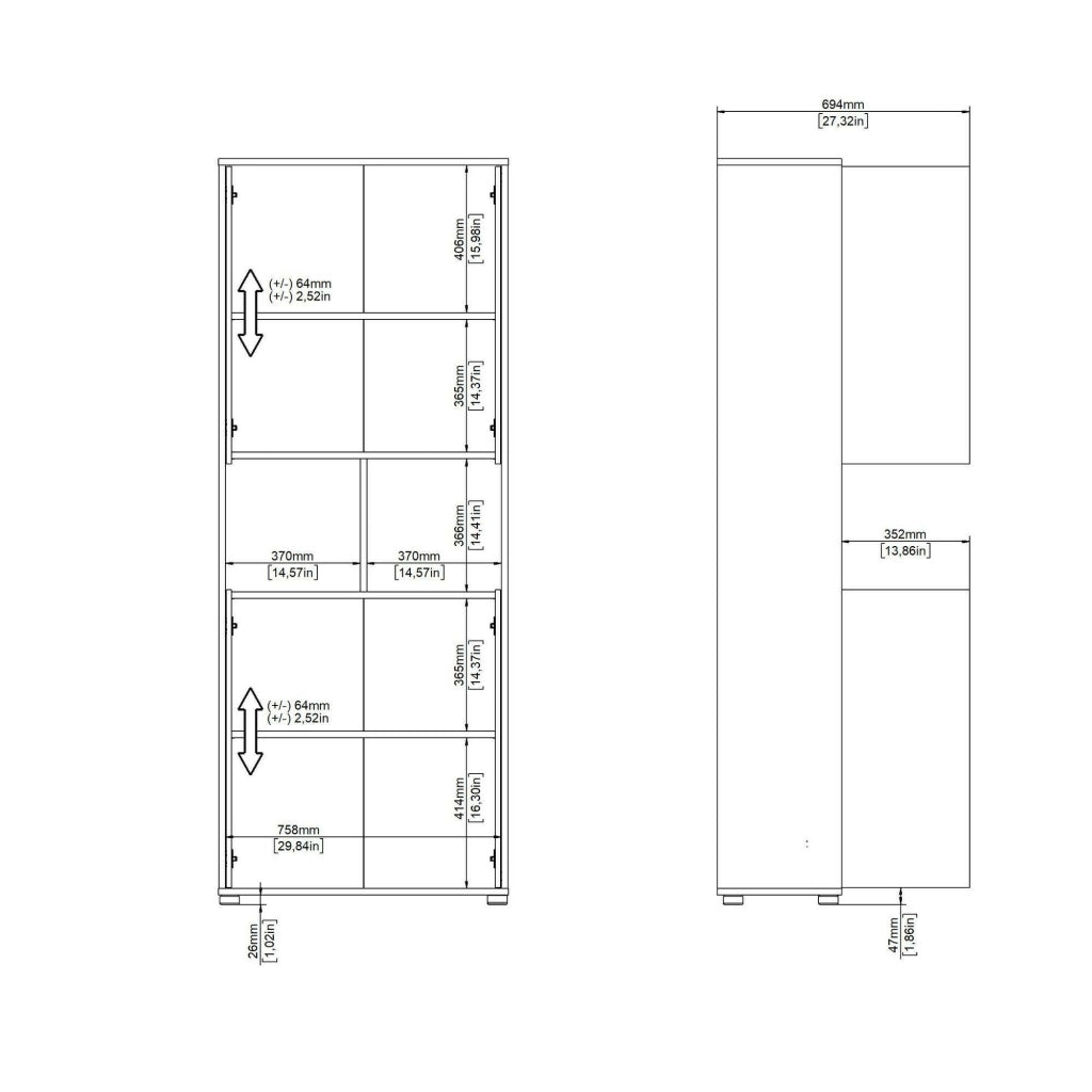 Credenza Pierre, Buffet da soggiorno, Madia da salotto, Dispensa da cucina, 80x34 h205 cm, Rovere e Bianco