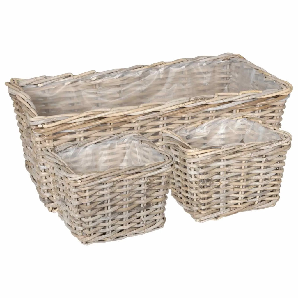 Cestino da Vaso con archiviazione 3 pz Grigio Rattan Kubu CFW3651682