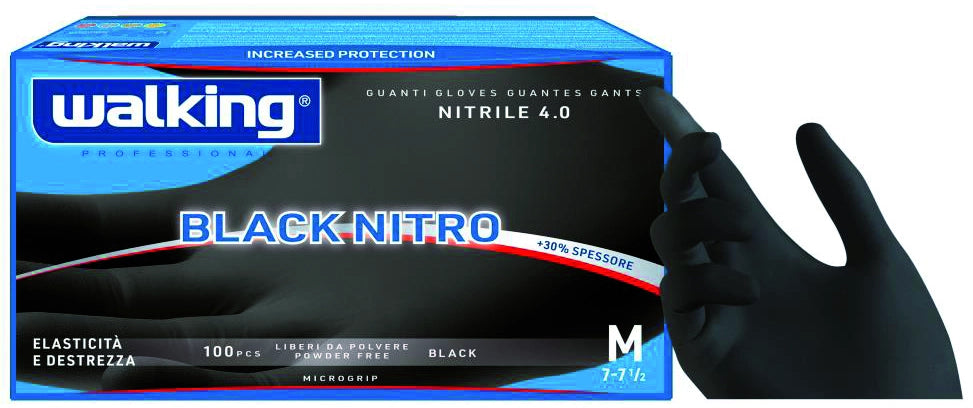 GUANTI MONOUSO IN NITRILE BLACK NITRO DPI 3 CF.100 PZ Col. Nero tg. 6/6,5 (S)