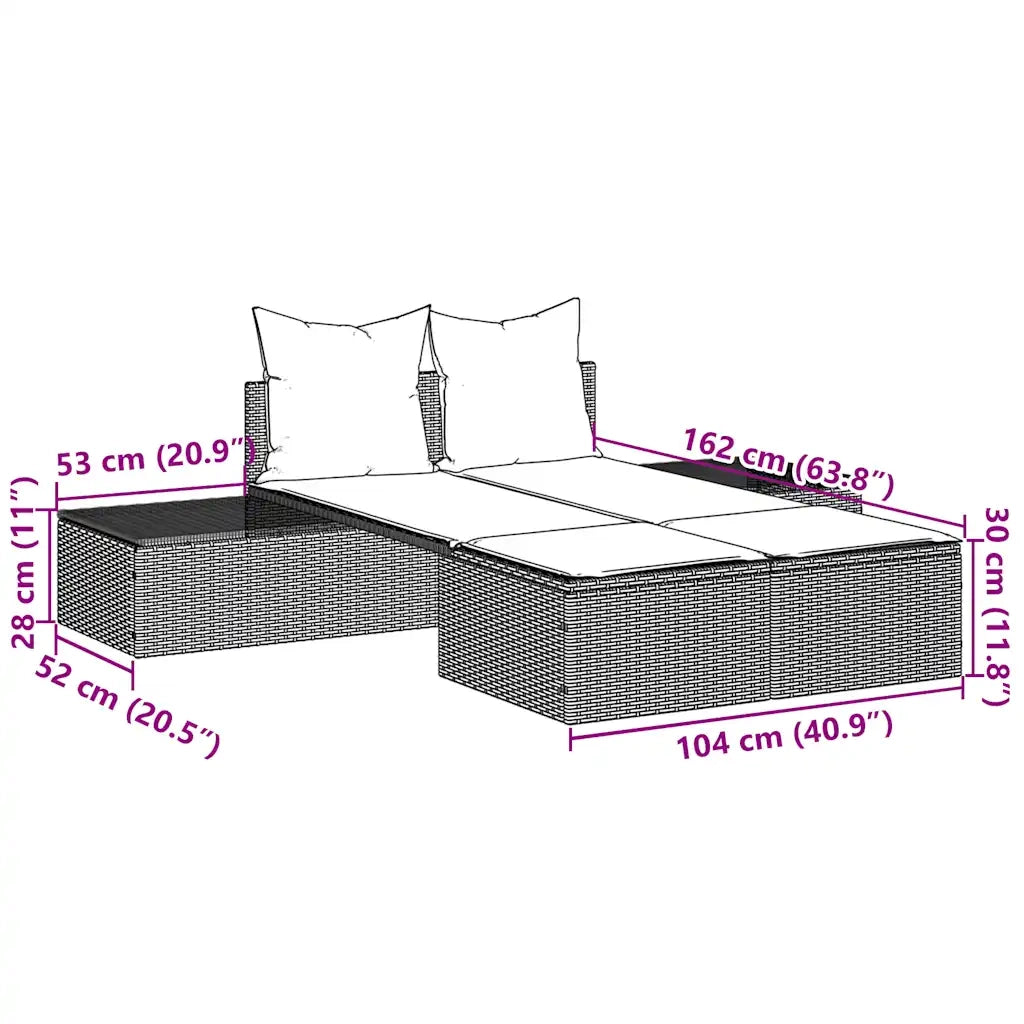 Lettino prendisole doppio con Cuscini in Polyrattan Nero 368397
