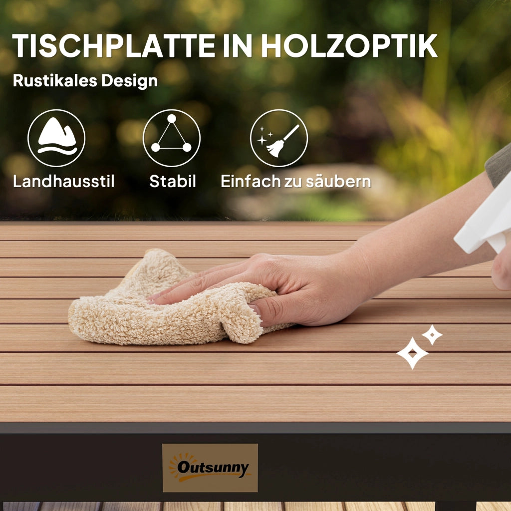 DESMIU Tavolo da Giardino in Plastica con Piano Effetto Legno, Struttura in Alluminio, Legno Naturale 78 × 78 × 74 cm