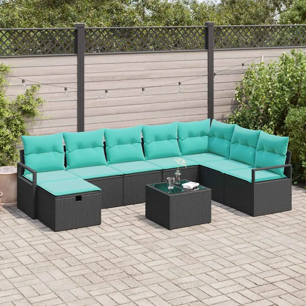 Set di divani con cuscino con archiviazione Nero polyrattan 3359245