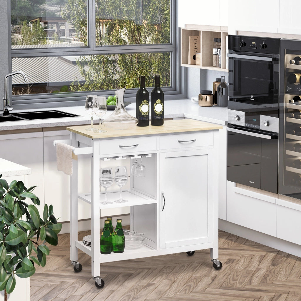 Tavolo da Cucina con 2 Cassetti e Ruote ¨C Minimal ¨C Bianco 89x40x84