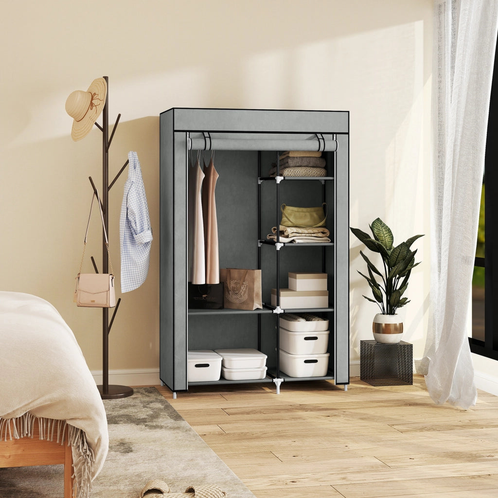 Armadio in Tessuto con 6 Ripiani e Appendiabiti ¨C Minimal ¨C Grigio Chiaro