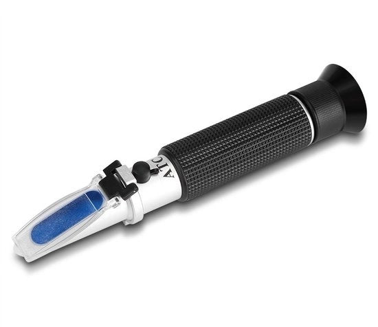 Alcolometro Portatile - Refratometro 0-80% - Alta Precisione ±1% - Compensazione di Temperatura Automatica - Incluso Pipetta/Chiave a Lama - Cassetta in Alluminio