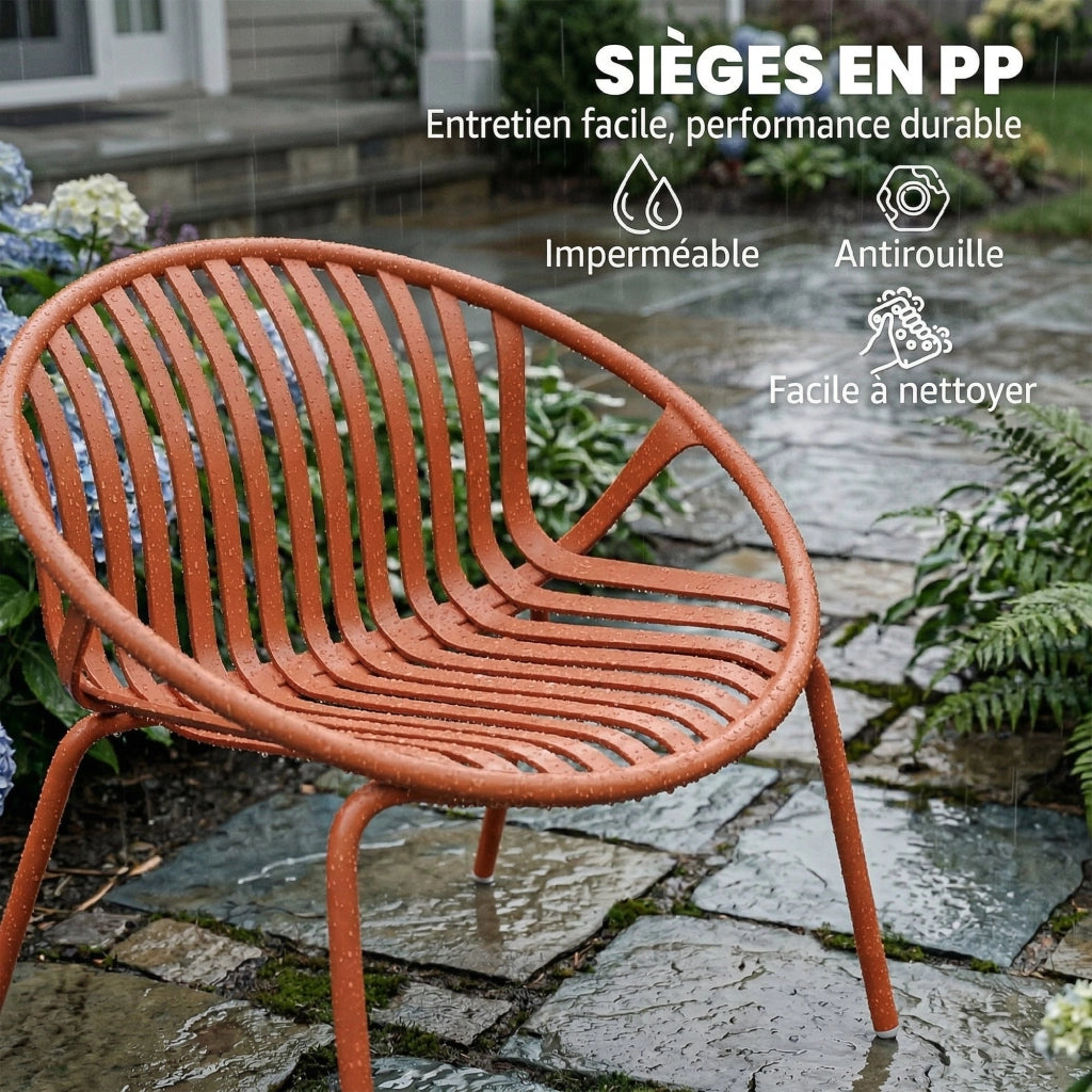Set salotto giardino 3 pezzi tavolo basso acciaio polipropilene ¨C Xylo ¨C rosso mattone 80x70x75cm