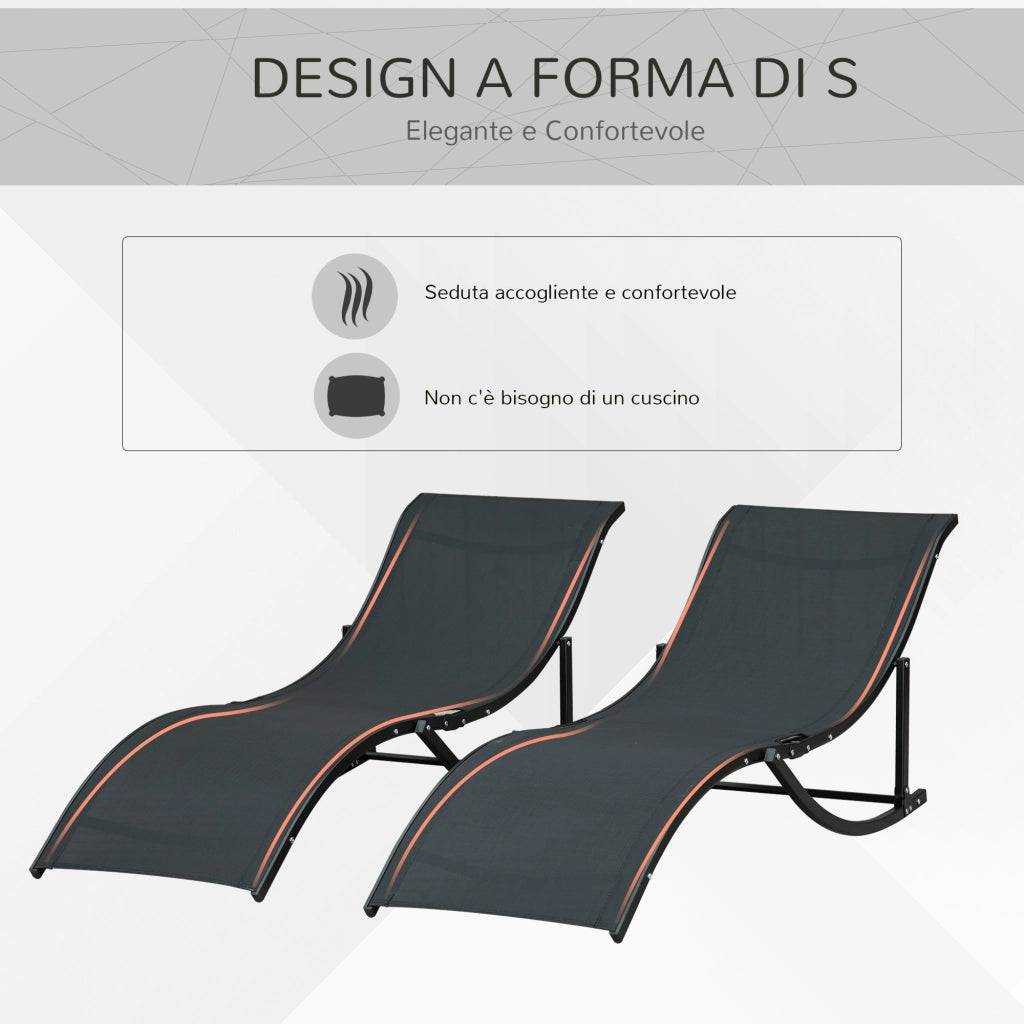 Sdraio Pieghevole da Giardino ¨C Xylo ¨C Alluminio e Textilene 61x165x63cm Set 2 Pezzi