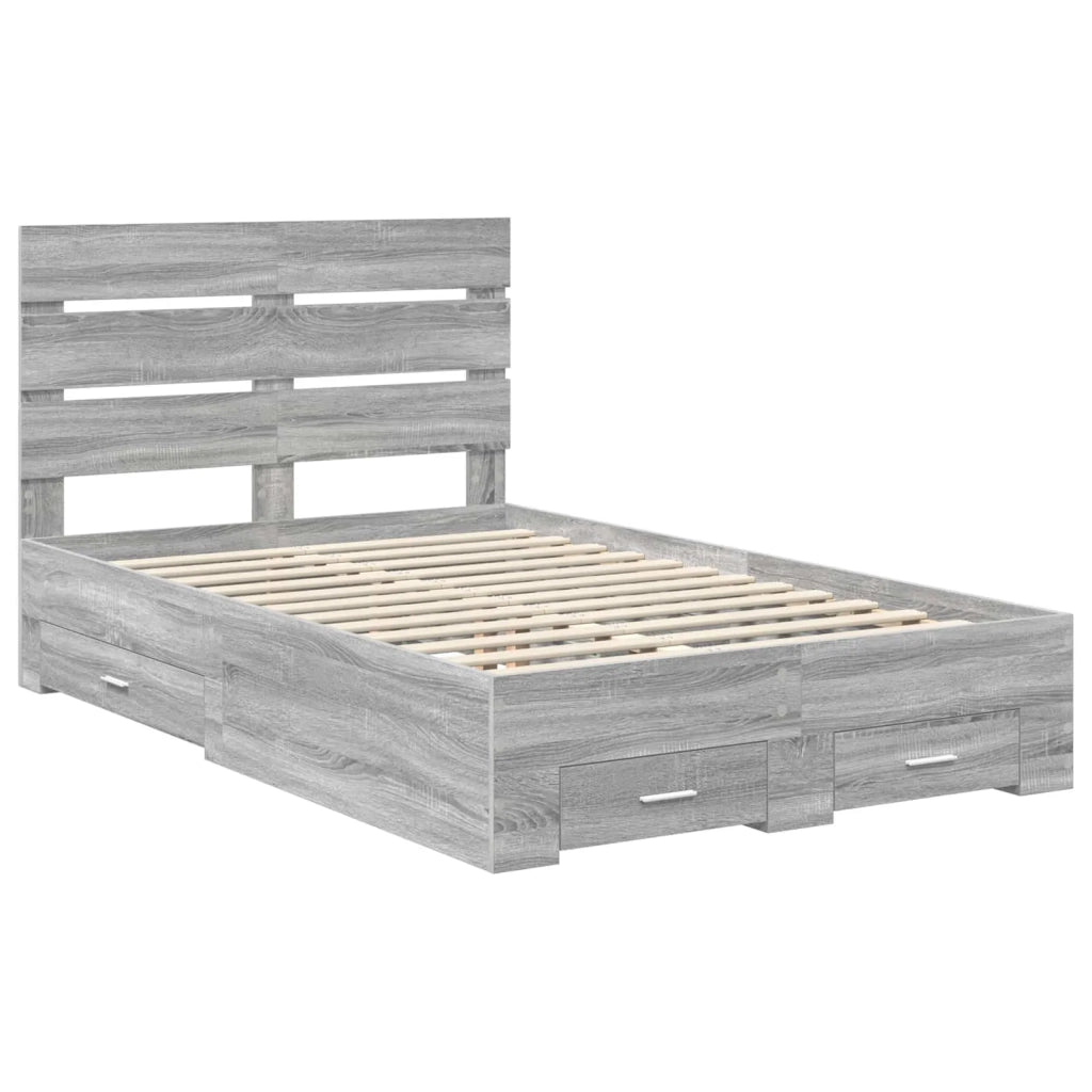 Struttura del letto con cassetto-Giroletto con contenitore-Rete del Letto Grigio Sonoma 135 x 190 cm