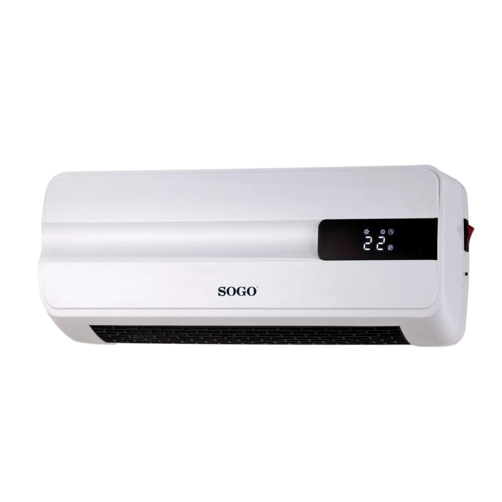 Termoventilatore da parete PTC 2000W con display LED digitale, telecomando, timer 7 giorni, termostato elettronico - SOGO
