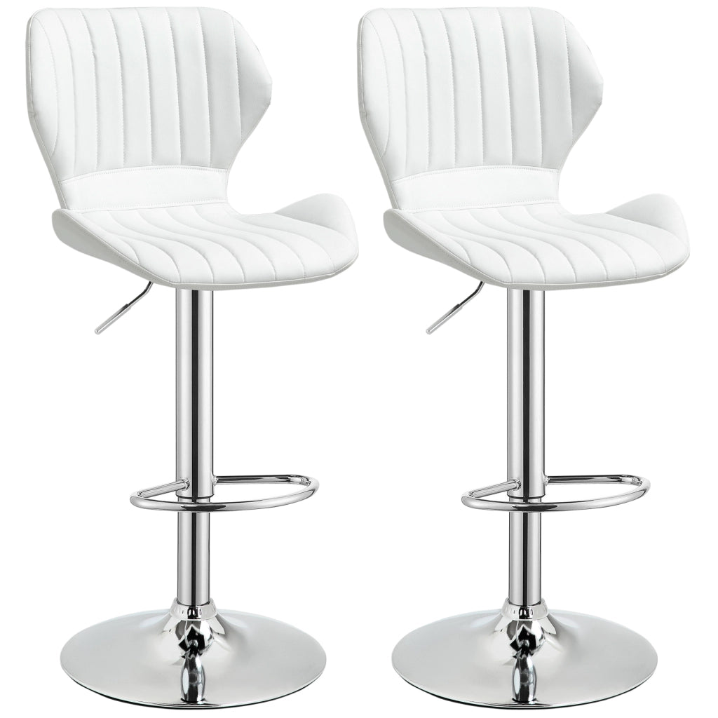 Sgabelli da Cucina Altos ¨C Minimal ¨C Struttura in Metallo, Schienale e Rivestimento in Similpelle, Bianco, 47x51,5x92-114 cm