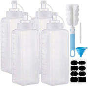 Bottiglie a spray 1000ml - plastica - bottiglie a spray a 5 facce - bottiglie a dosaggio - 4 pezzi - qualità alimentare - bottiglie a spray per salse