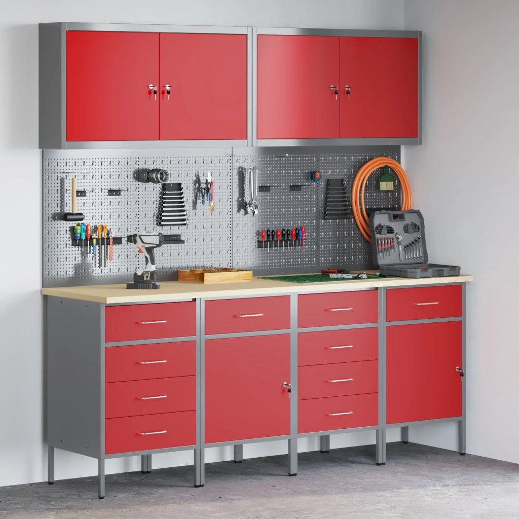 Mobile da lavoro 10 pcs Rosso Legno ingegnerizzato e acciaio 3321489