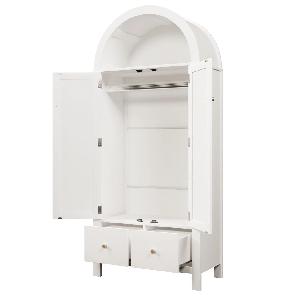 Armadio Guardaroba Bianco 78×45×181 cm con Ante in Rattan; Cassetti; Barra Appendabiti e Design Country Chic