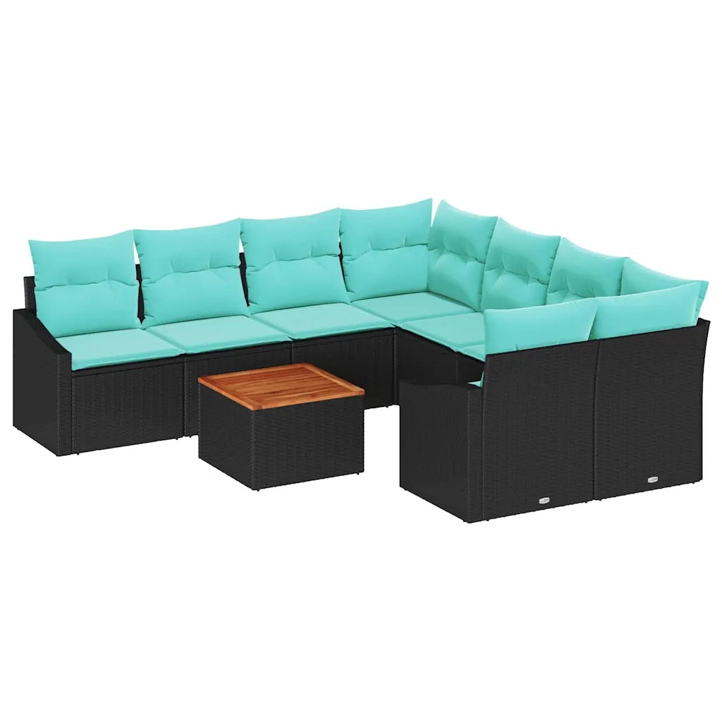 Set Divano da Giardino con cuscino 9 pcs Nero polyrattan 3347816