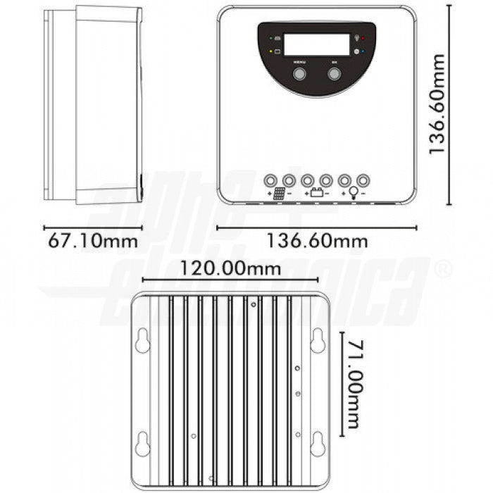 Regolatore di carica MPPT 20A - 12/24Vdc - Input 100V - per impianto fotovoltaico