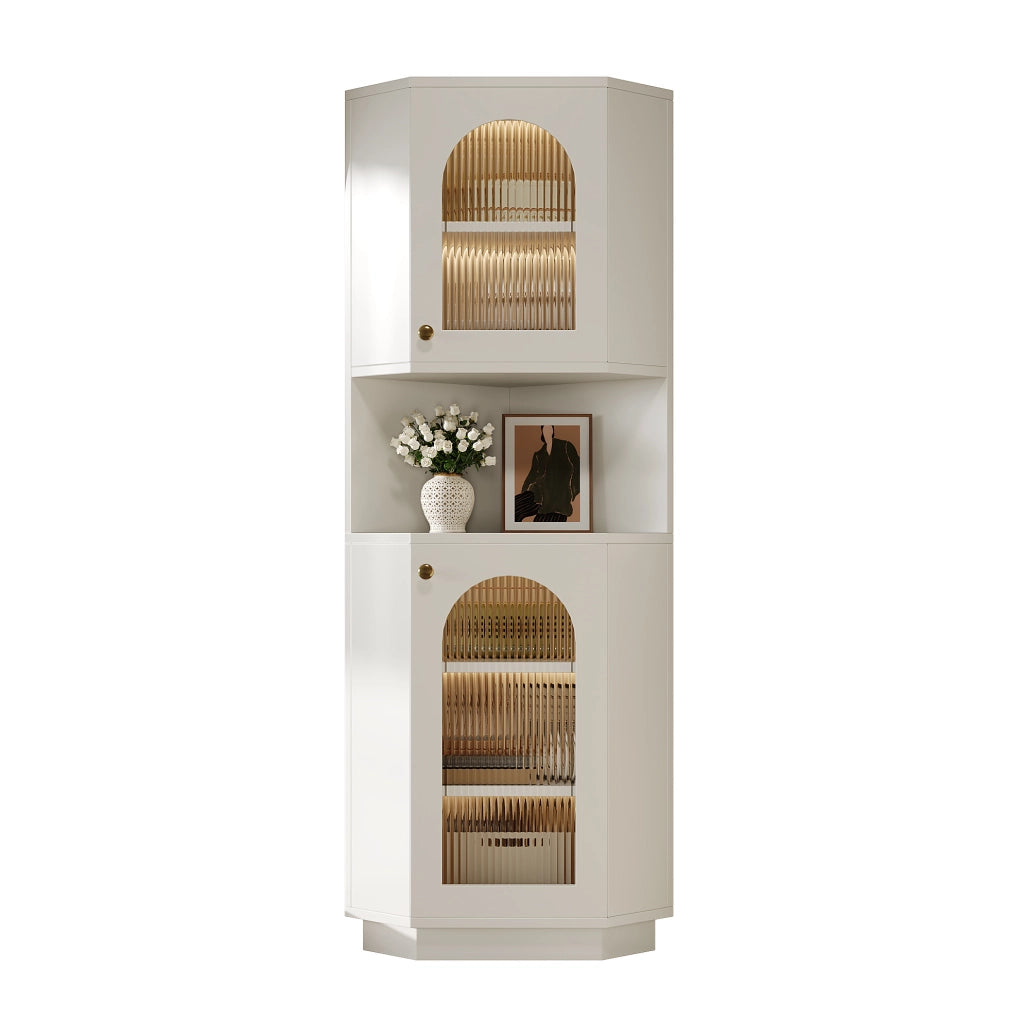 Mobile bagno angolare con luce interna 45 x 45 x 166;5 cm; in MDF bianco