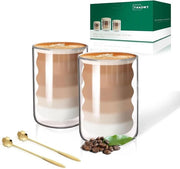 Set di bicchieri da latte macchiato da 400 ml - bicchieri a doppia parete per caffè e tè con cucchiai Bicchieri da cappuccino
