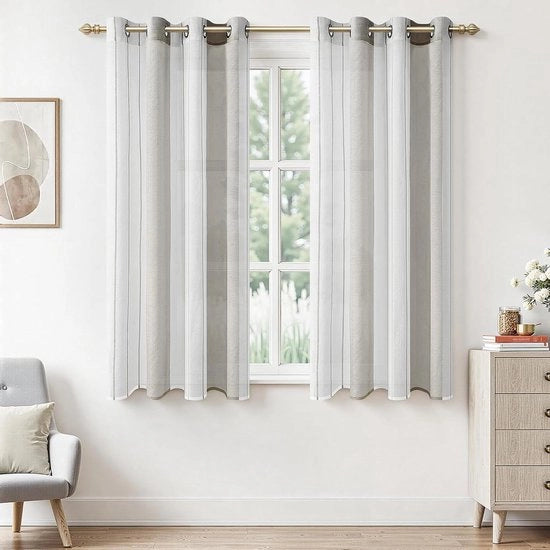 Voile per tende a strisce, semitrasparente, bianco e grigio, 160 x 140 cm - Decorazione per camera da bambino, soggiorno, camera da letto