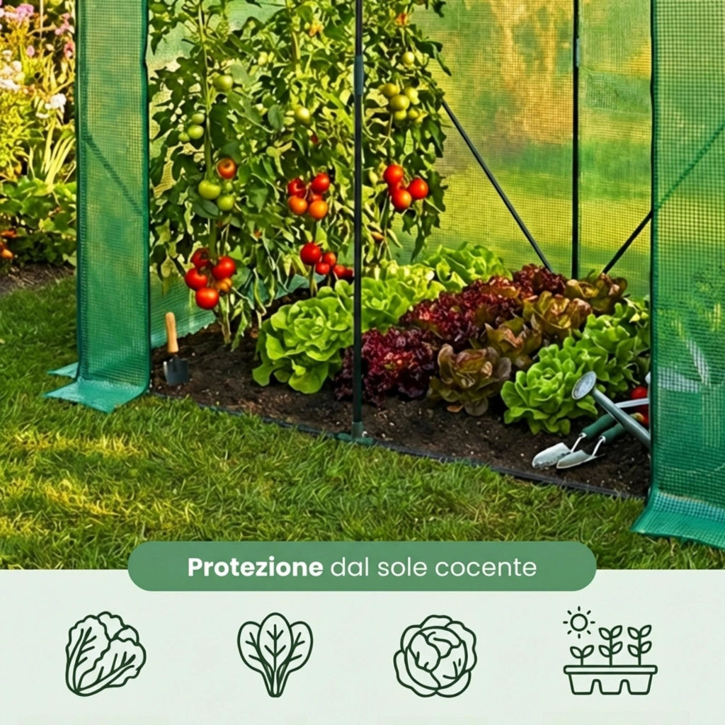 Serra da giardino a casetta con struttura in metallo e telo in PE 1 porta 2 finestre Verde 202x80x170 cm