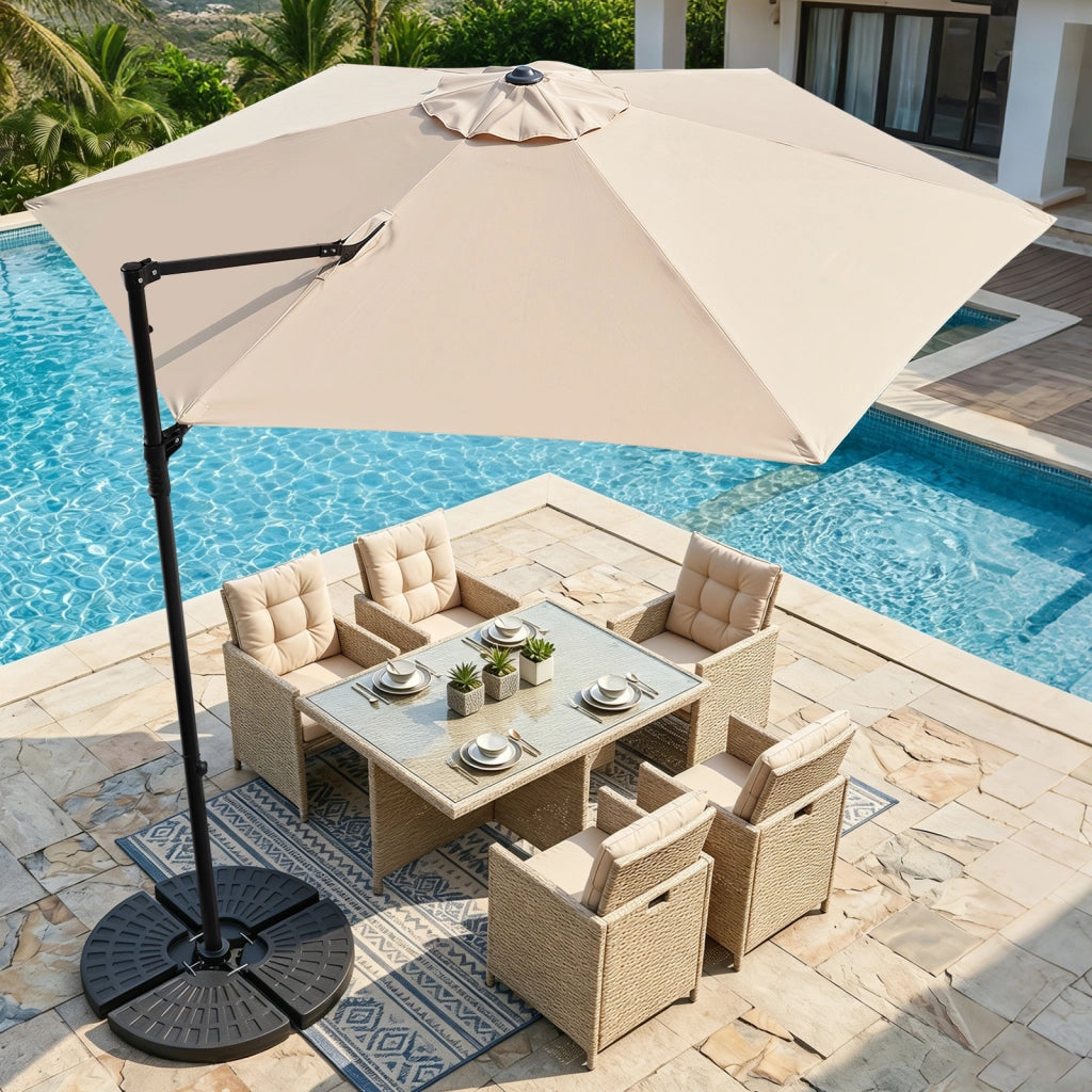 Ombrellone da giardino con rotazione a 360¡ã palo e costole in metallo base parte superiore ventilata, Ombrellone 3 x 3 m Beige