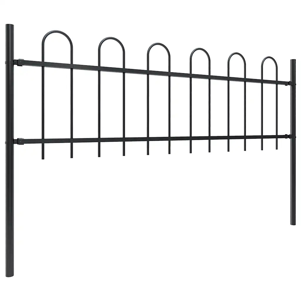 Recinzione da Giardino | Recinzione da cortile con Parte Superiore ad Anello in Acciaio 1426x60 cm Nera
