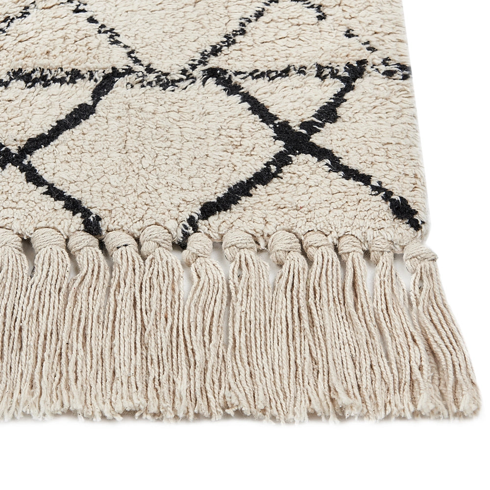 Tappeto in cotone beige e nero motivo azteco 140 x 200 cm camera da letto soggiorno