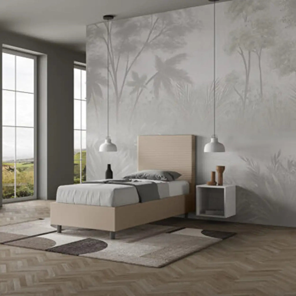 Letto singolo contenitore imbottito 90x190 similpelle tortora Focus