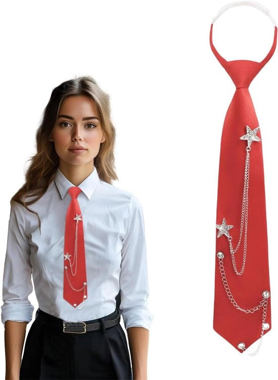 Cravatta rossa per donne e ragazze - Cravatta lunga per uniforme scolastico - Cravatta adattabile sottile - Adatta per cerimonie di consegna di diplomi - Cravatta rossa formale