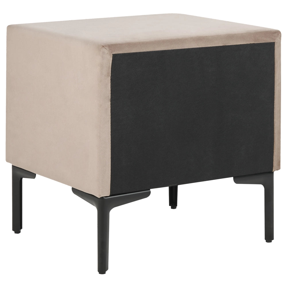 Comodino Velluto Grigio Tortora Gambe in Metallo Nero con 2 Cassetti Contenitori 44x 38 cm Comodino