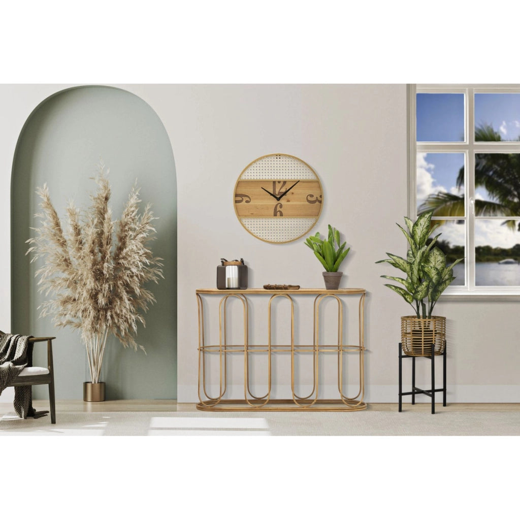 Console Samui in ferro e rattan naturale — 110x32x77 cm