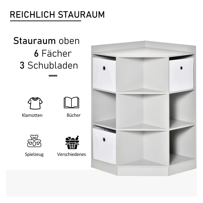 Scaffale angolare per bambini con 3 contenitori, per riporre i giocattoli di bambini dai 3 ai 12 anni, grigio, 57,4 x 57,4 x 94 cm