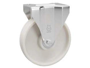RUOTE IN POLIAMMIDE C/SUPPORTO INOX CON PIASTRA FISSA 119A- - ø mm.100x30 piastra mm.100x85 - mm.128h. p.kg150 - 1 pezzi AVO