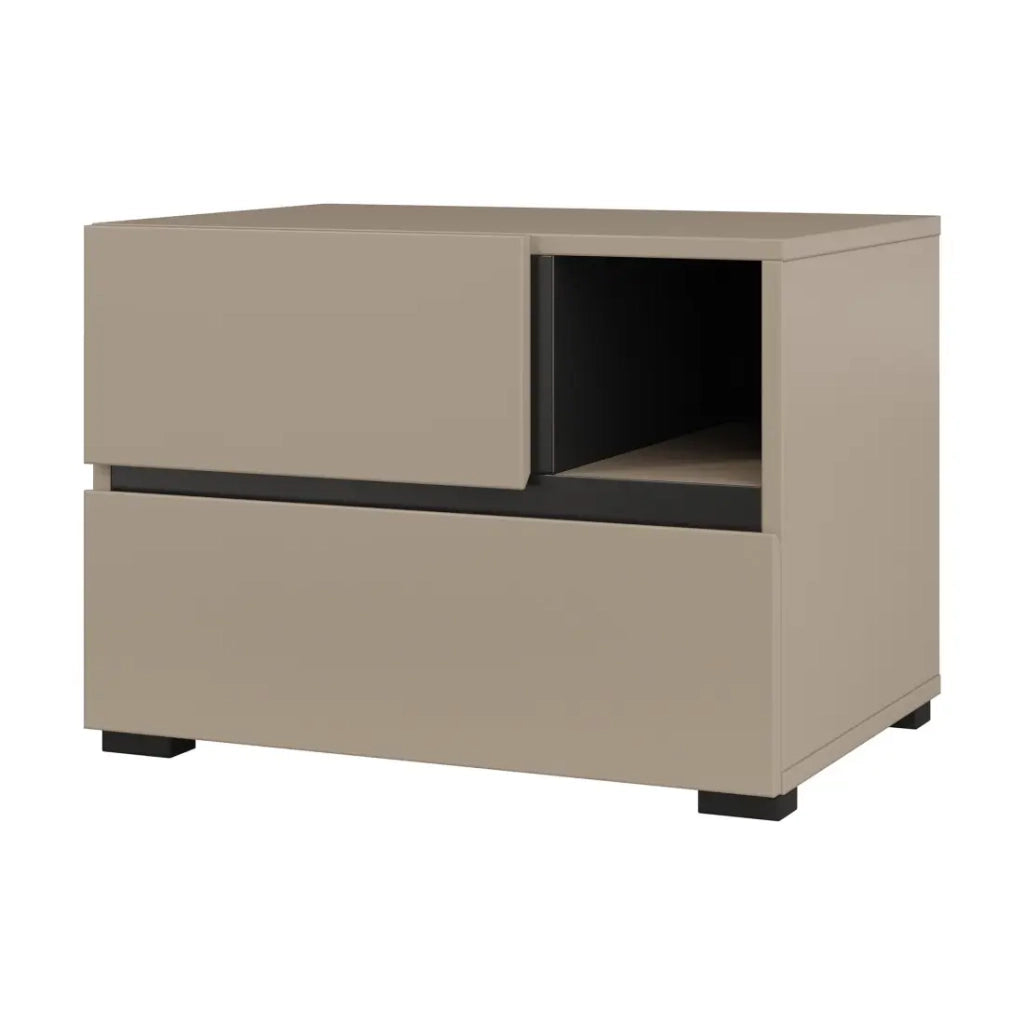 Tavolino da notte HAVANA beige e nero – 2 cassetti e 1 nicchia – Contenitore moderno ed elegante design