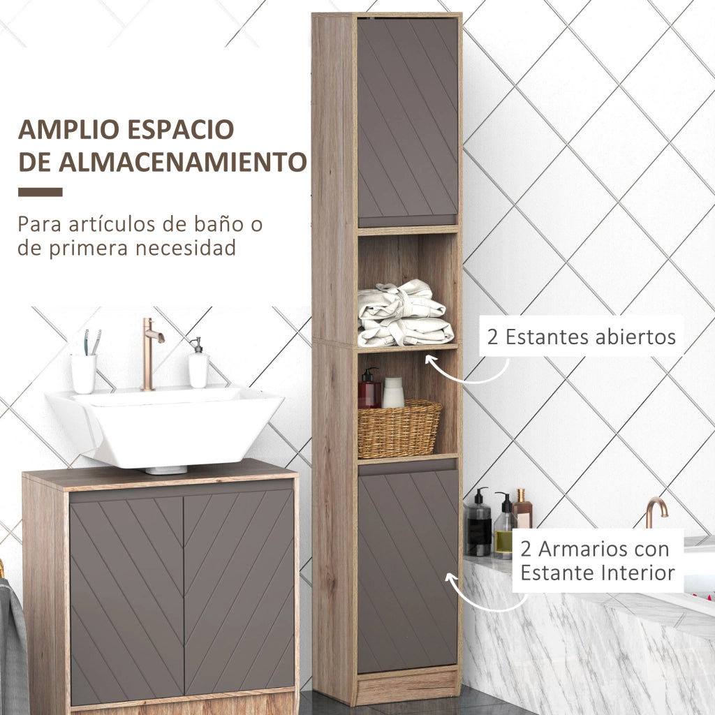 Colonna Bagno Stretto con Ante ¨C Minimal ¨C Robe e Grigio 30x24x170 cm