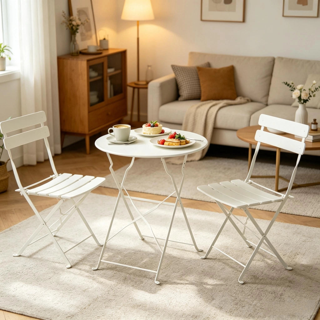 Set di sedute portatili per patio, mobili da giardino pieghevoli, tavolo e sedie da bistrot per esterni, tavolo e sedie da pranzo minimalisti per este