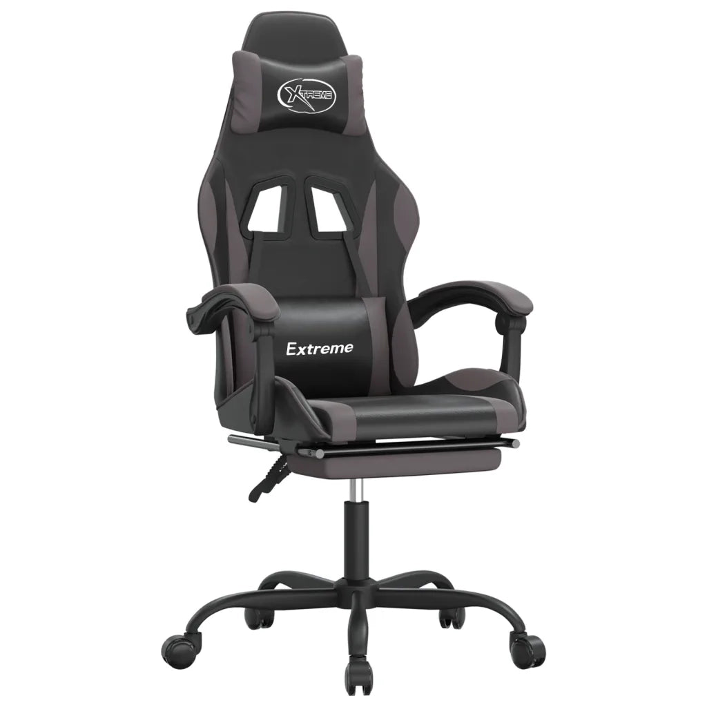Sedia da Gaming | Sedia da e-sports Girevole Poggiapiedi Nero e Grigio Similpelle