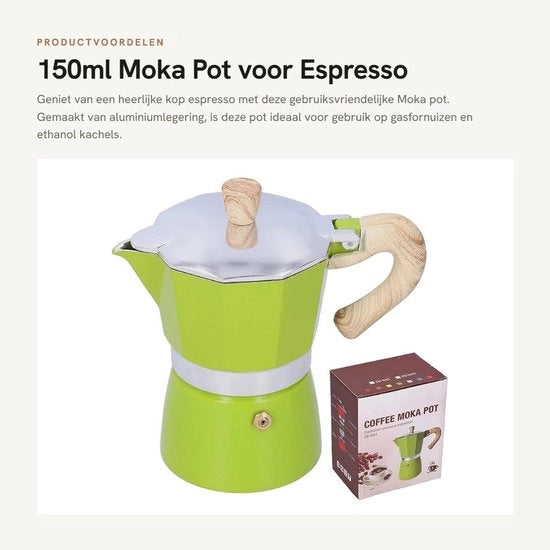 Moka Pot 150ml in Alluminio Lega - Caffettiera per 3 tazze - Compatta e portatile - Adatta per forno a gas - Buona conducibilità termica - Caffettiera stoviglie