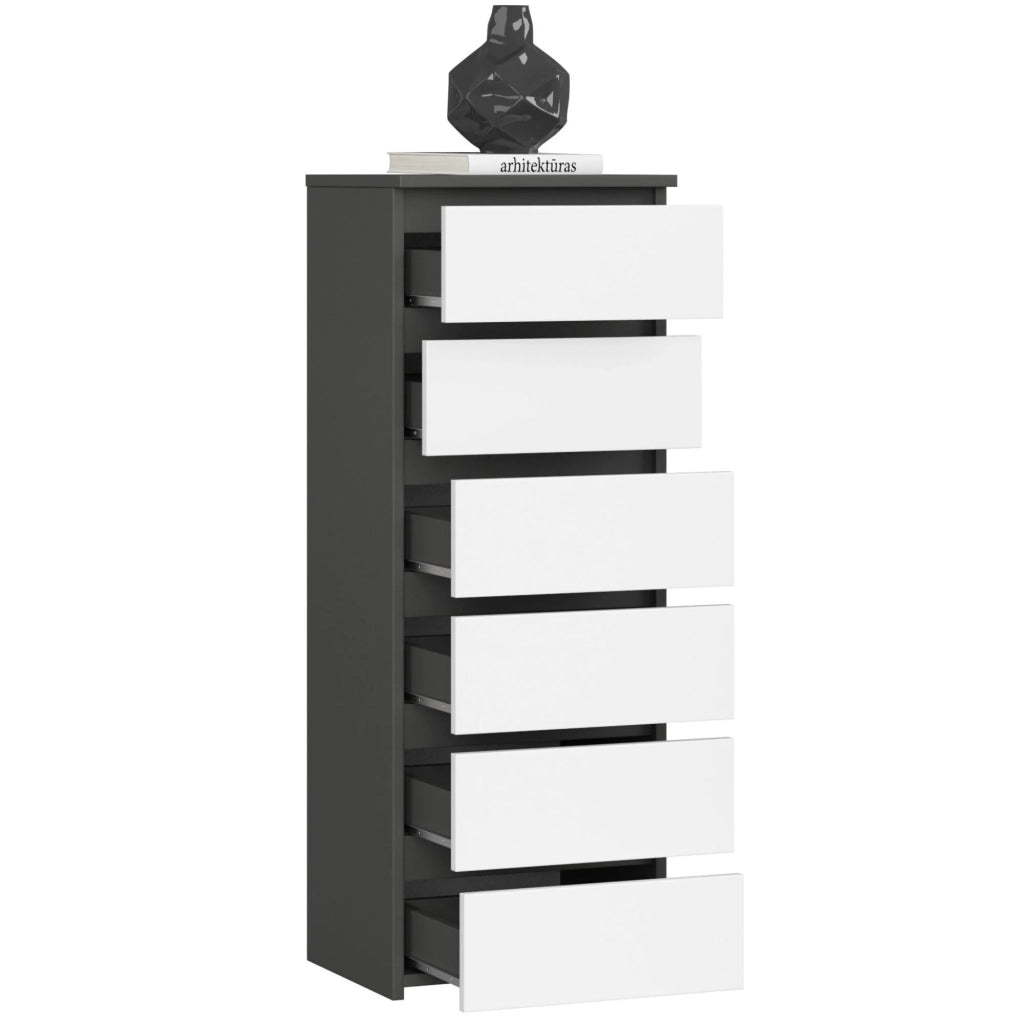 Cassettiera AKORD CL6 Cassettiera Grigia Grafite 40 cm 6 cassetti inserto frontale Bianco 40x35x109 cm
