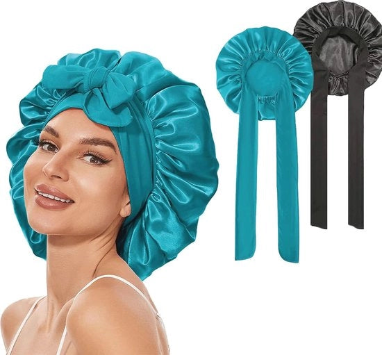 Sleeve per capelli per donna - 2 pezzi, respiranti e comodi, cuffie in seta, nero e blu